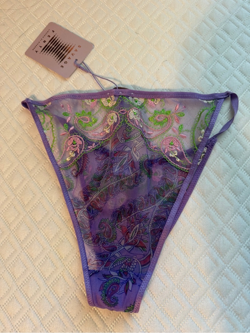 Savage X Fenty Lavender Embroidered Sheer Panty NWT - Picture 2 of 3